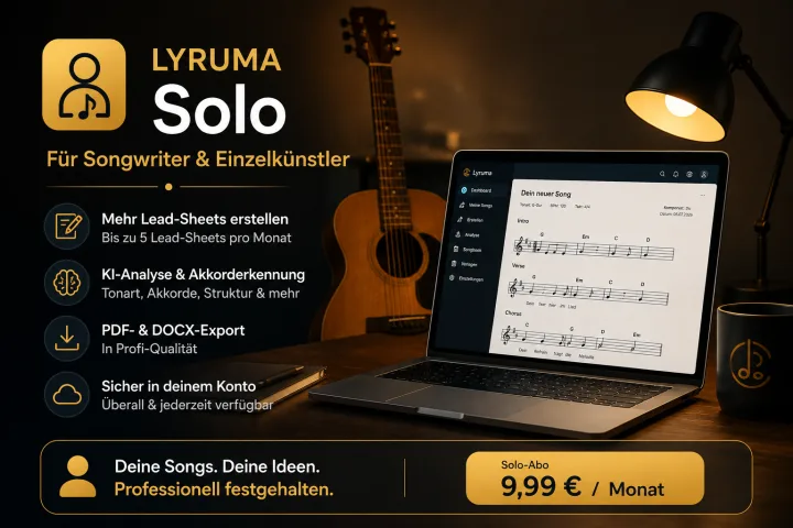 Lyruma Solo Plan für Songwriter und Lead Sheets